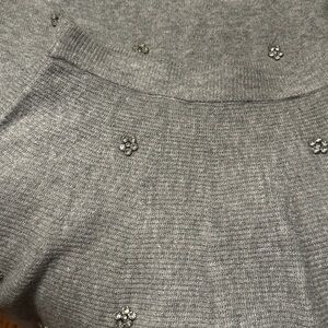 Gray Knit Skirt with Crystal Floral Accents